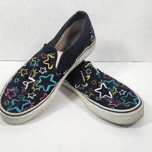 Vans Off The Wall black with colored stars slip on Men’s size 6.5 Women’s size 8